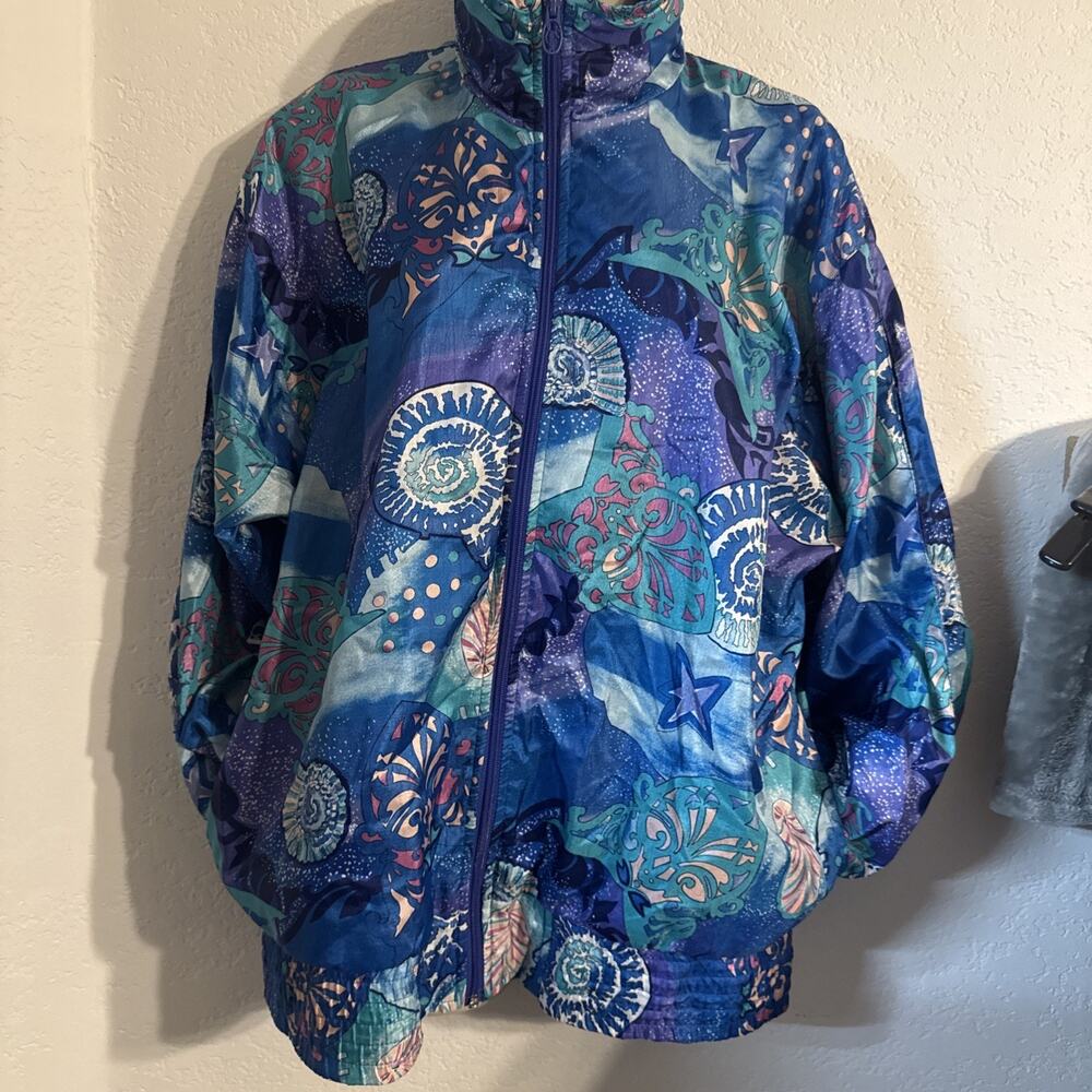 VINTAGE 90s WIND SUIT JACKET Only Sz MEDIUM Shell Shock Bright Blues 80s Track